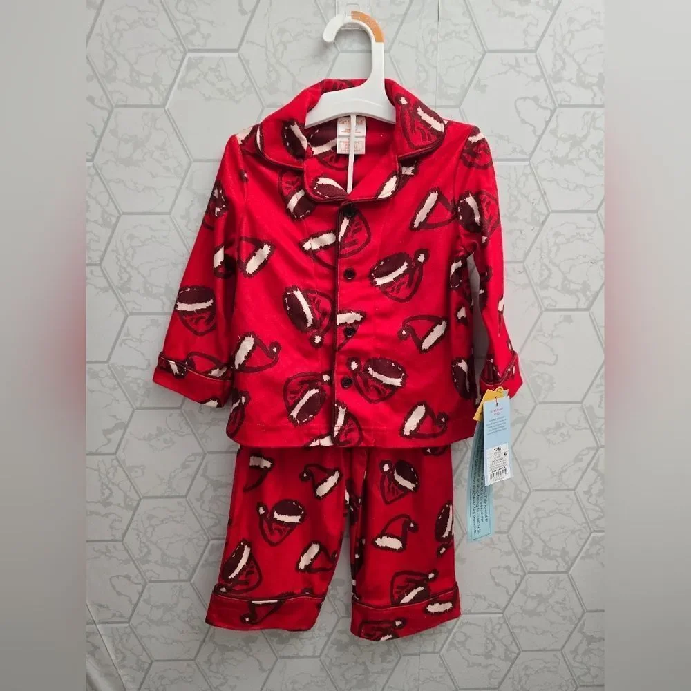 Cat & Jack Kids Santa Hat Long Sleeve Coat Pajama Set Pajama Set Size 12 months